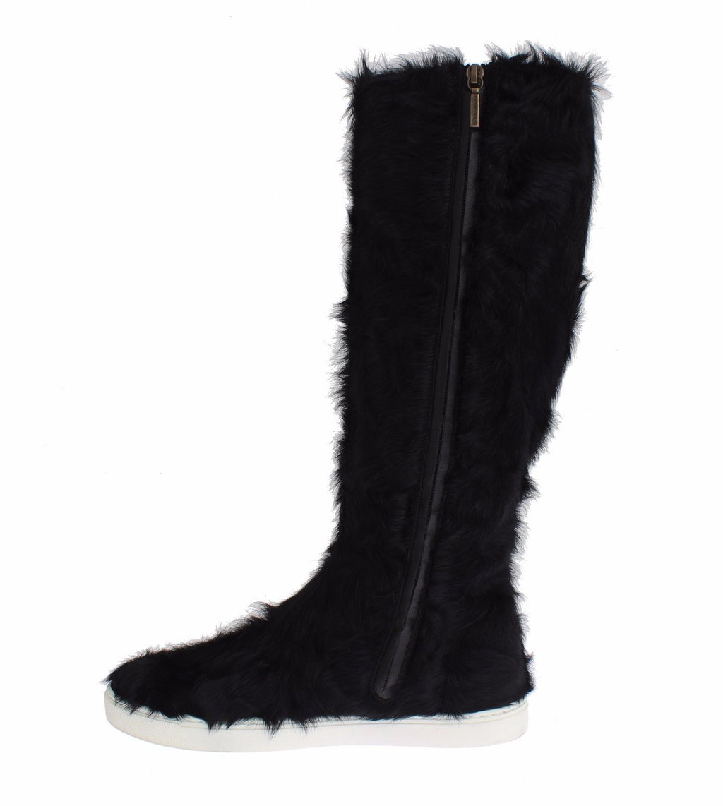 Dolce & Gabbana Schwarze Xiangao Lammfell-Lederstiefel