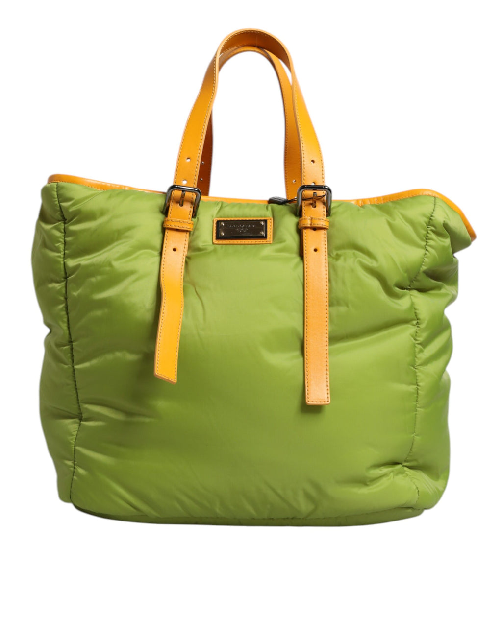 Dolce & Gabbana Grüne Nylon gepolsterte Logo Plaque Tote Umhängetasche