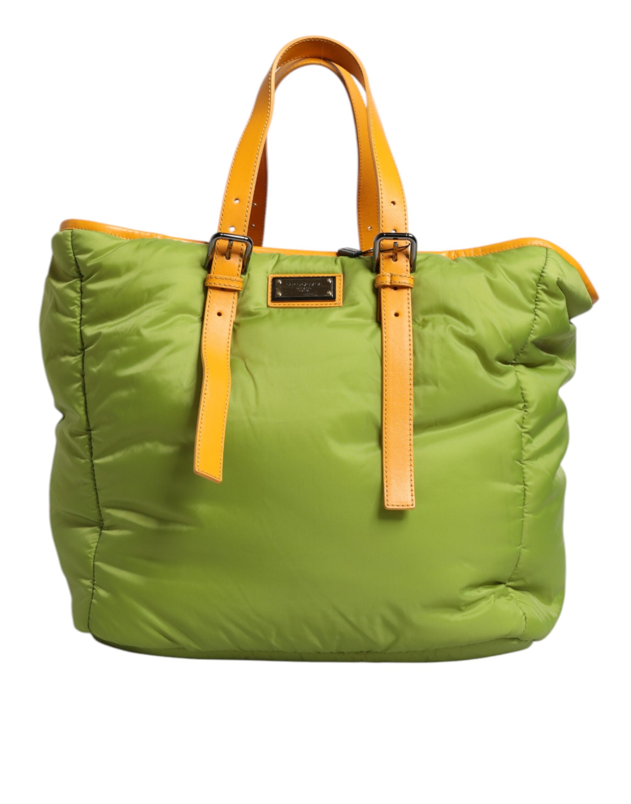 Dolce & Gabbana Grüne Nylon gepolsterte Logo Plaque Tote Umhängetasche