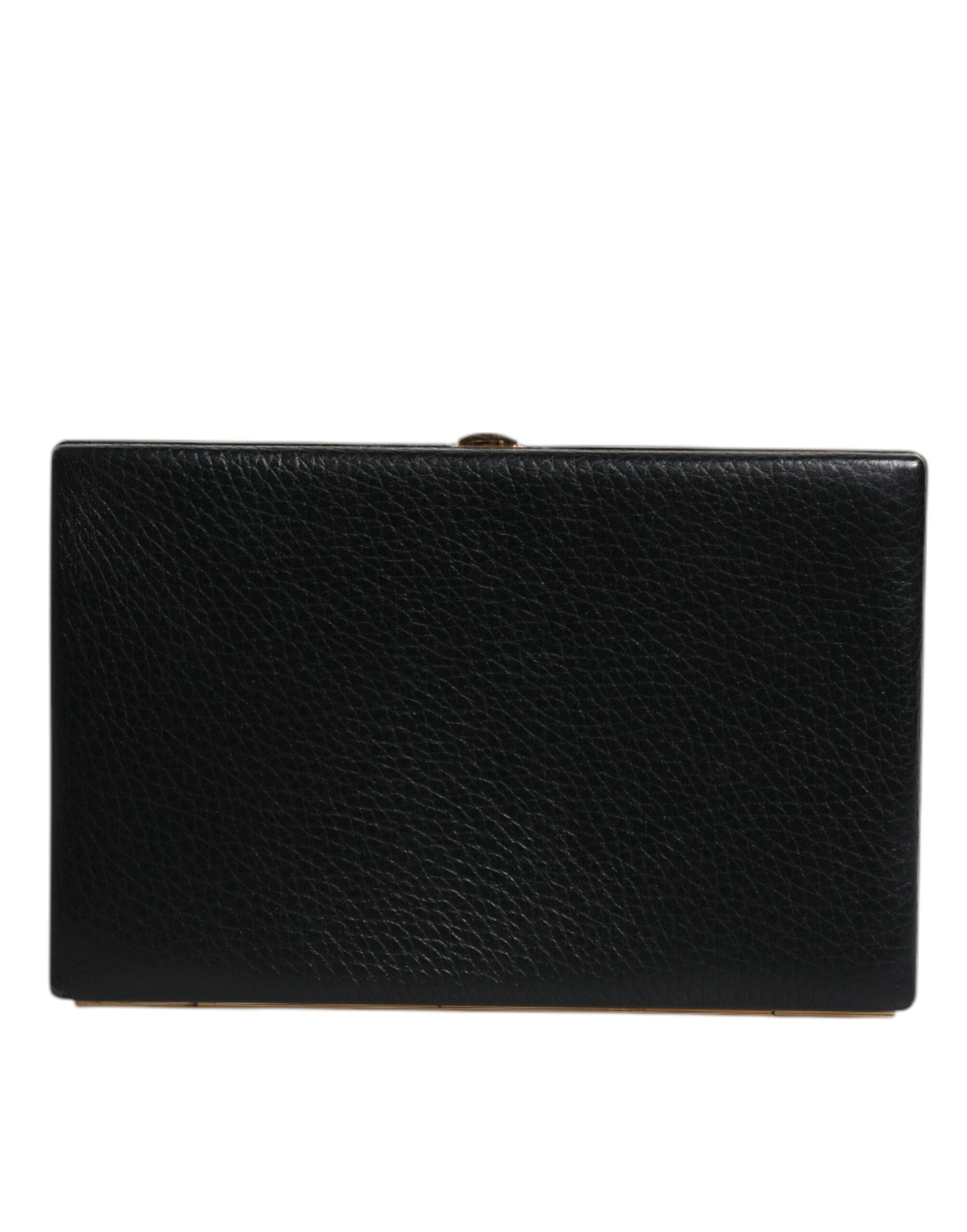 Dolce & Gabbana Black Leather Gold Frame Clutch Evening Party Handbag