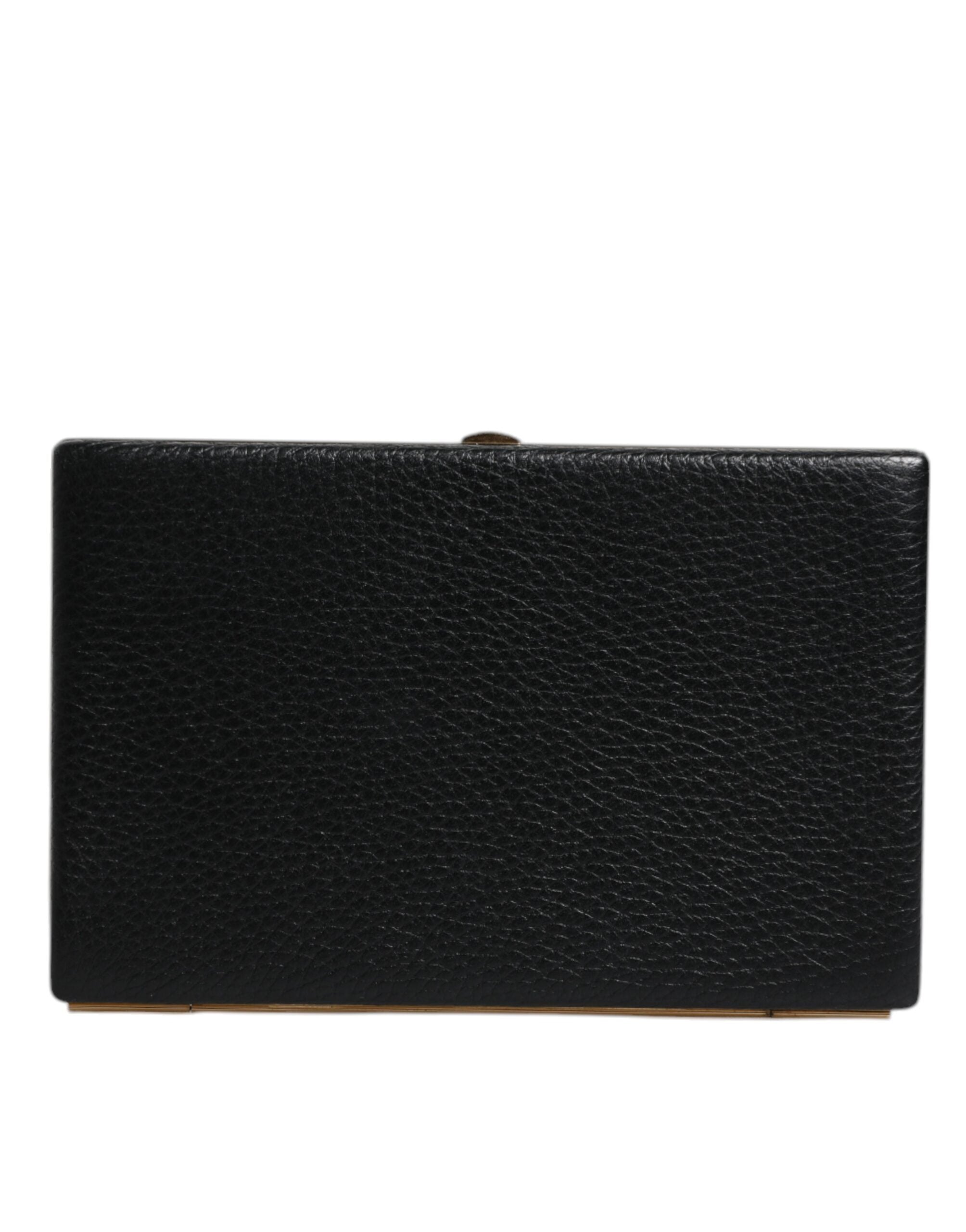 Dolce & Gabbana Black Leather Gold Frame Clutch Evening Party Handbag