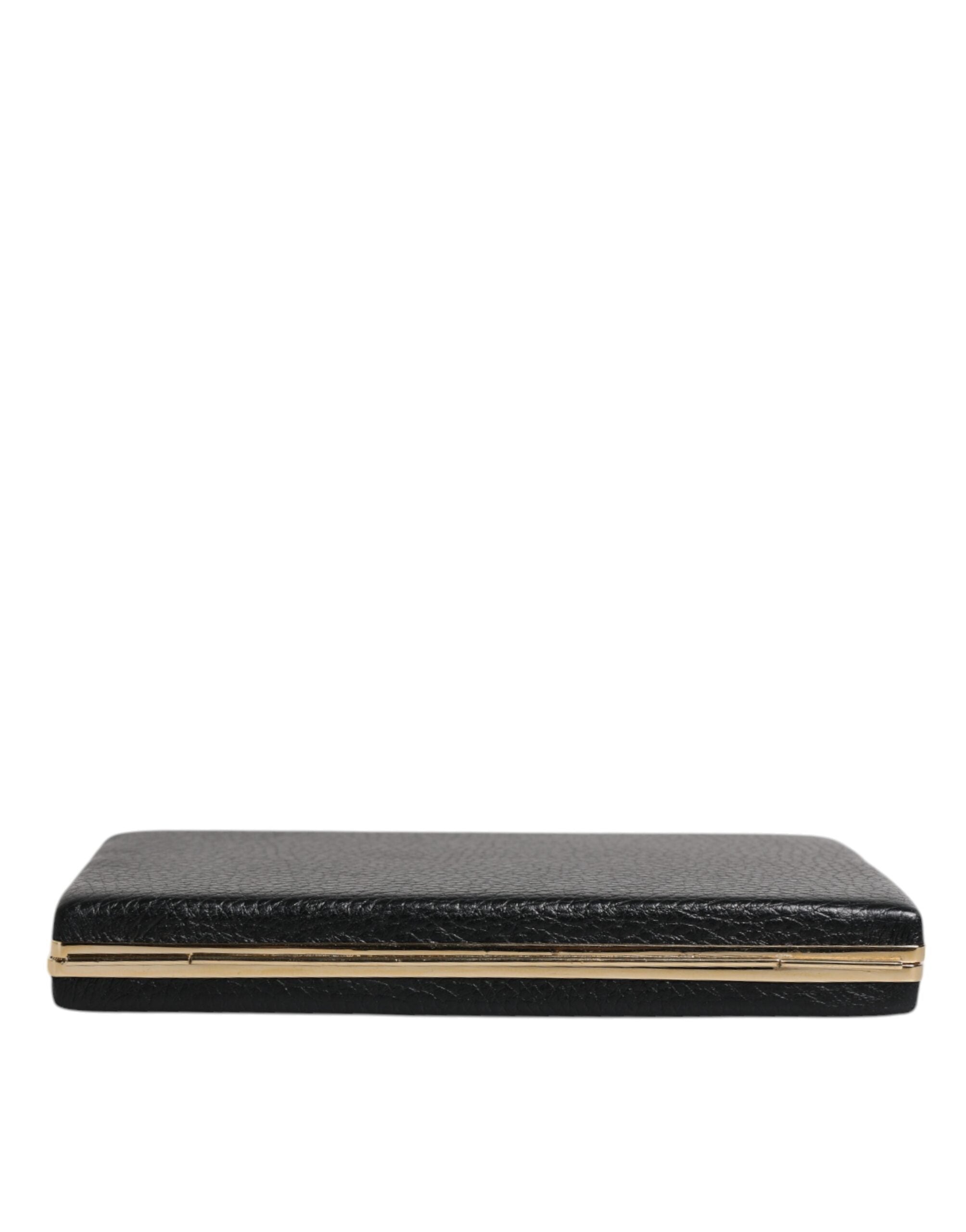Dolce & Gabbana Black Leather Gold Frame Clutch Evening Party Handbag