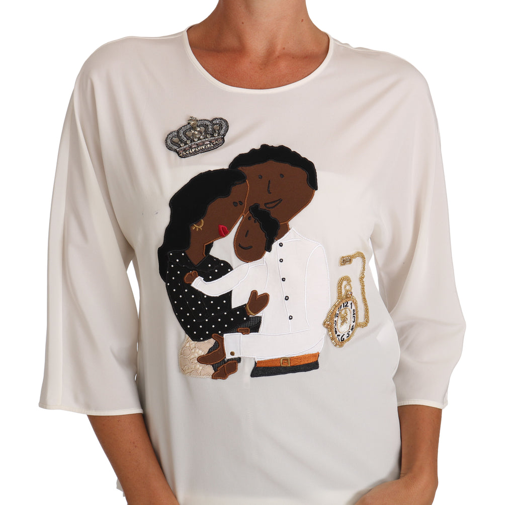 Dolce & Gabbana Weißes Seiden-T-Shirt #dgfamily Crystal