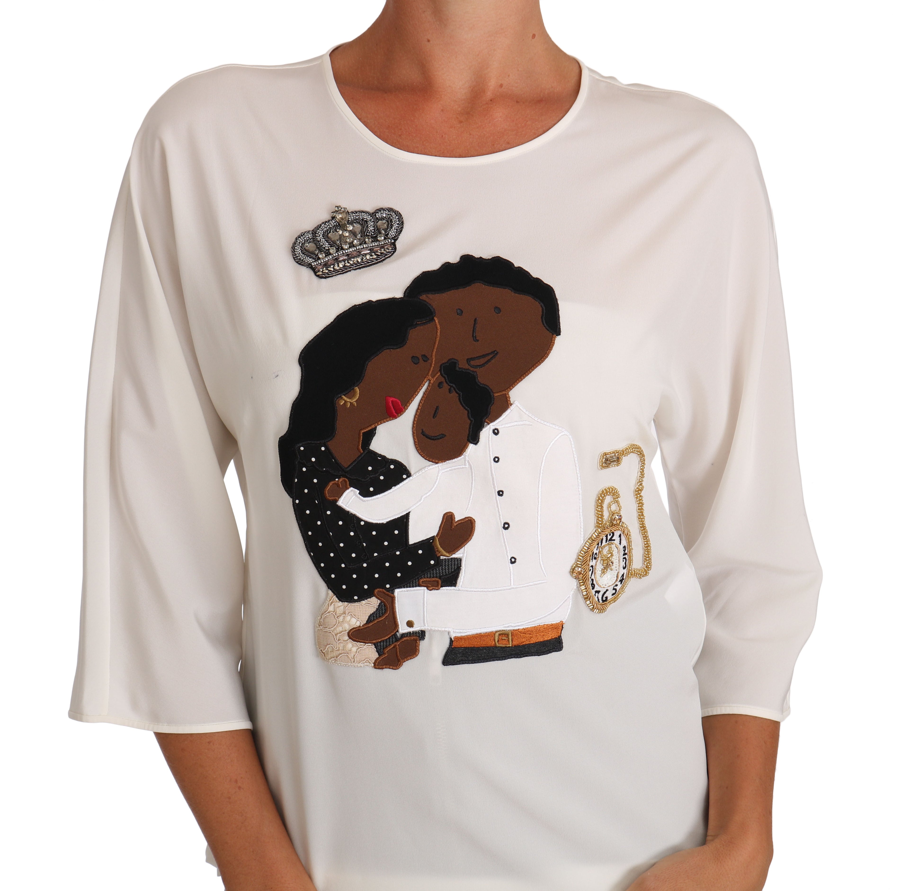 Dolce & Gabbana Weißes Seiden-T-Shirt #dgfamily Crystal