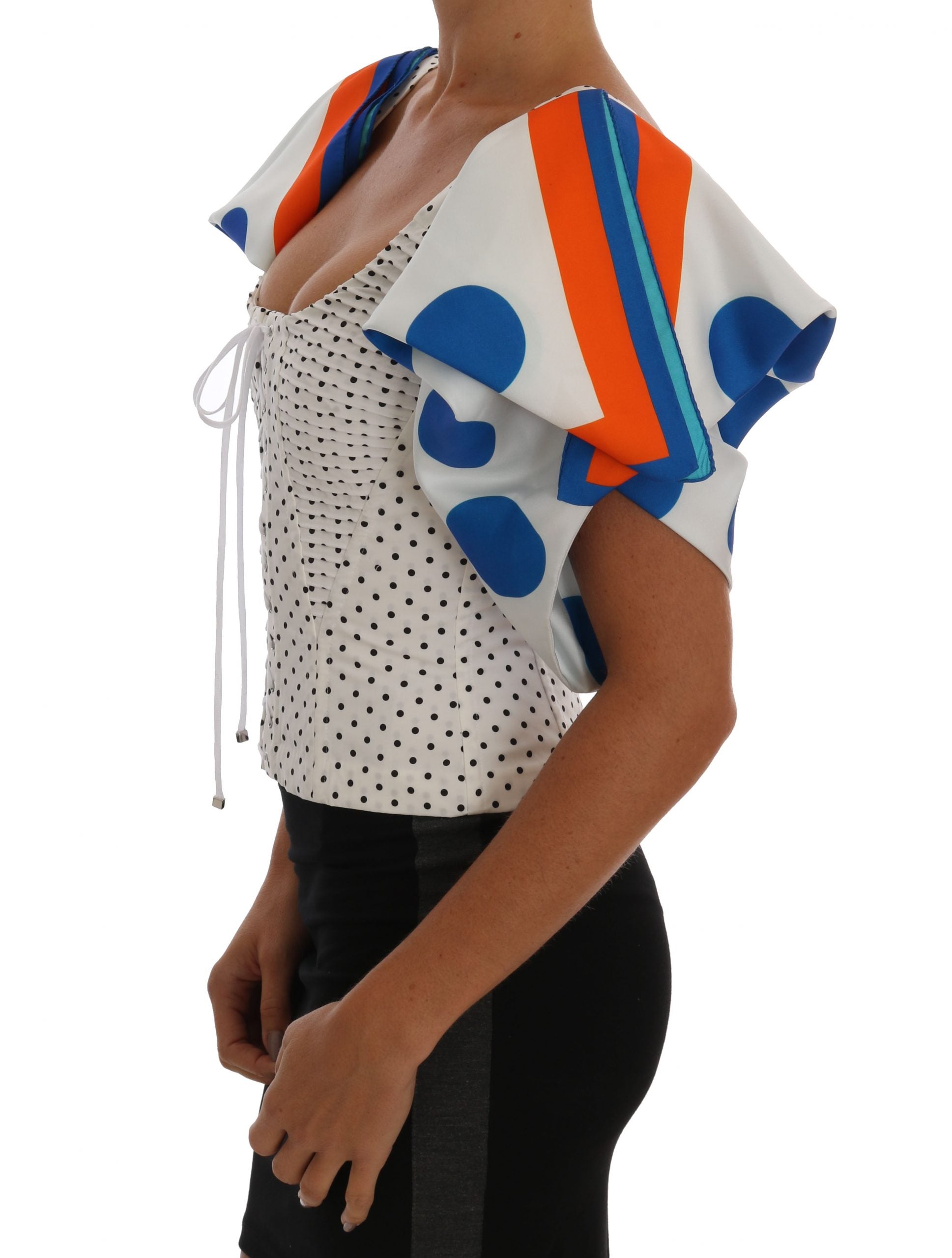 Dolce & Gabbana White Polka Dot Silk Corset Bustier Top