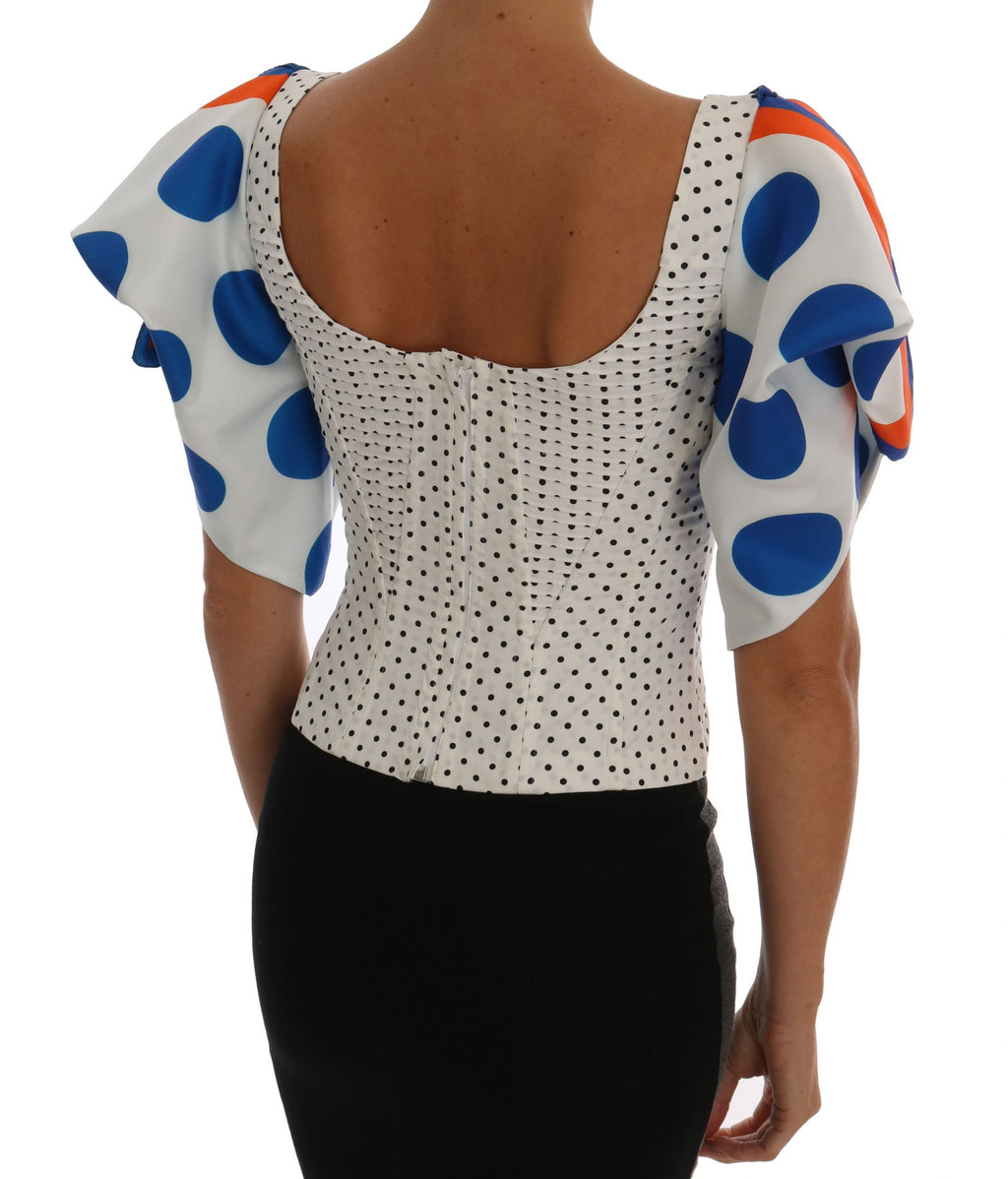 Dolce & Gabbana White Polka Dot Silk Corset Bustier Top