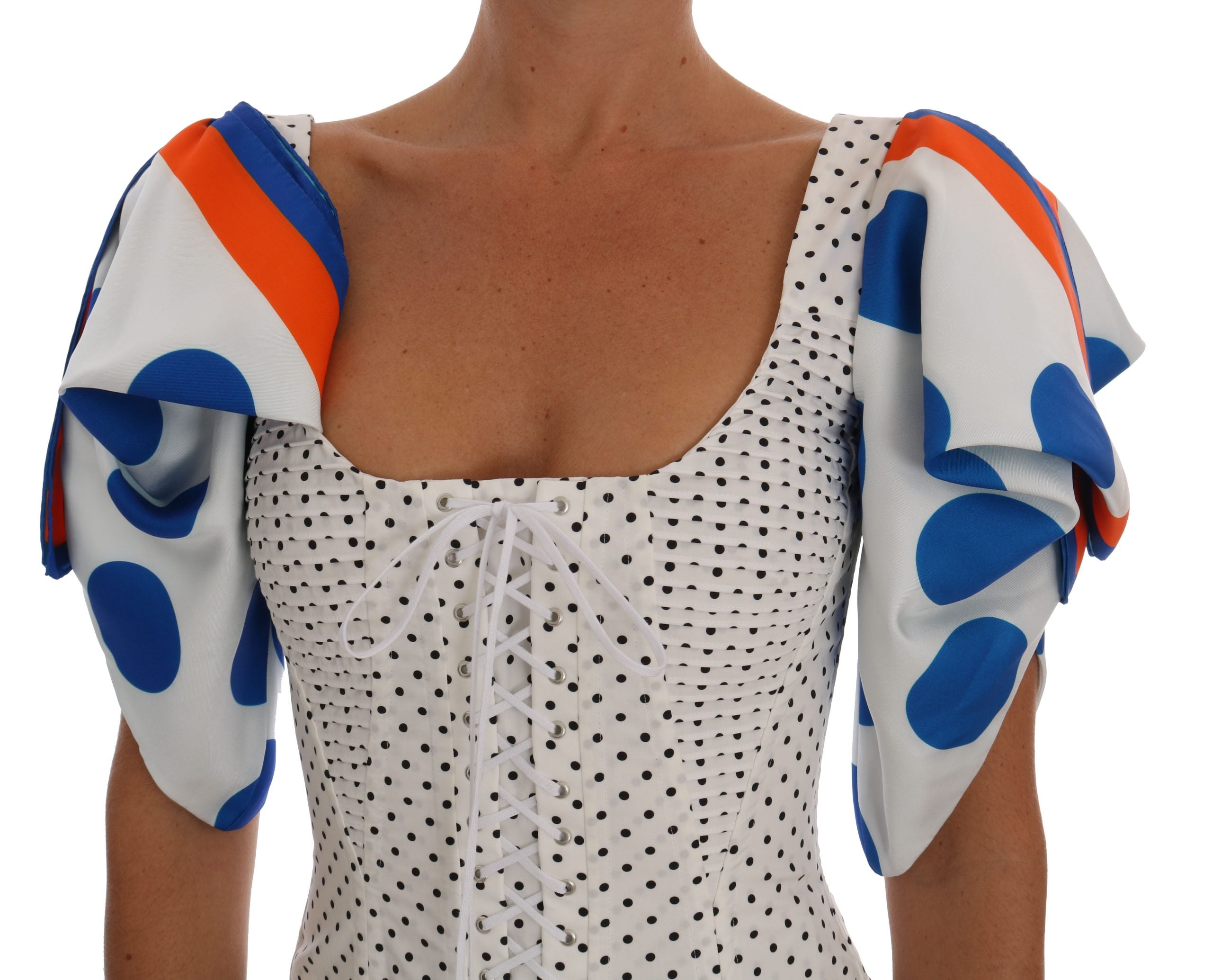 Dolce & Gabbana White Polka Dot Silk Corset Bustier Top