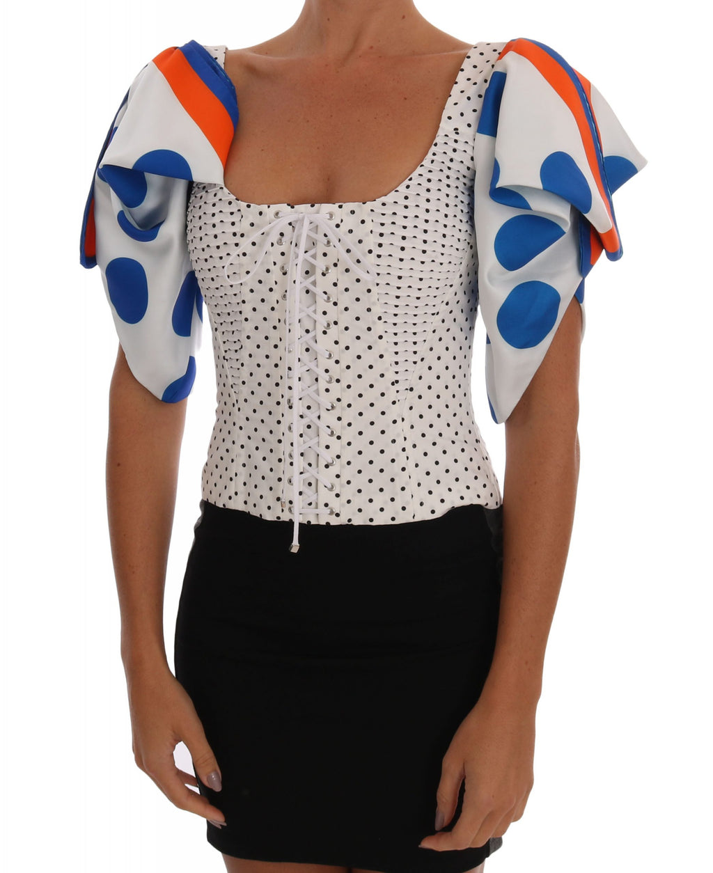 Dolce & Gabbana White Polka Dot Silk Corset Bustier Top