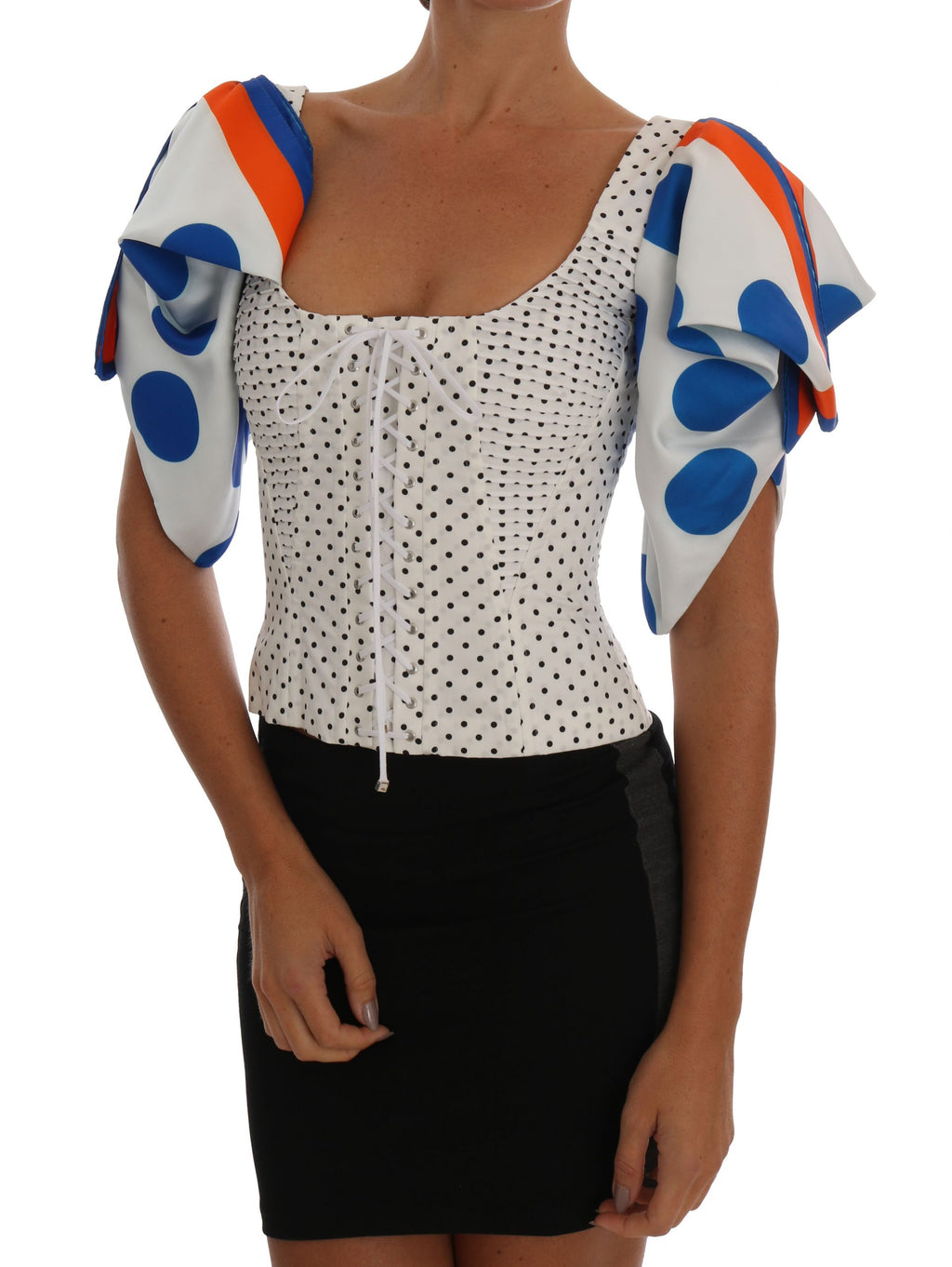 Dolce & Gabbana White Polka Dot Silk Corset Bustier Top