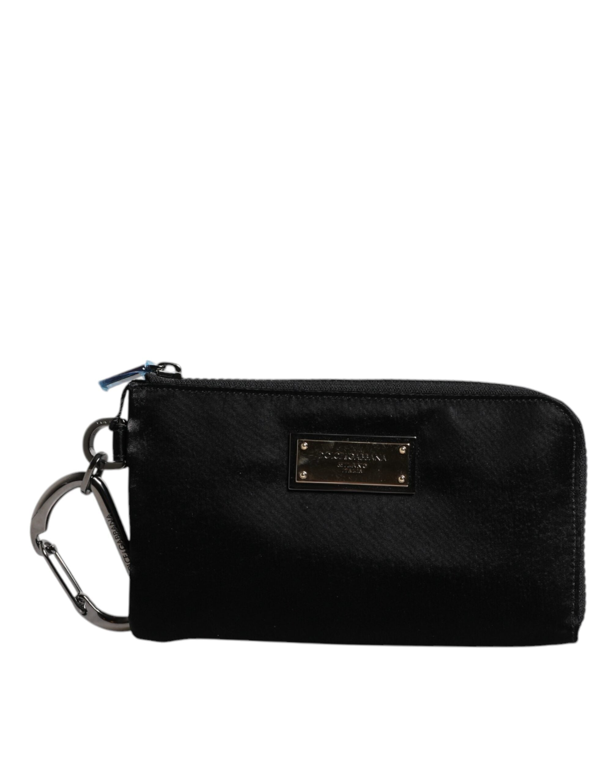 Dolce & Gabbana Black Nylon Logo Plaque Keyring Pouch Clutch