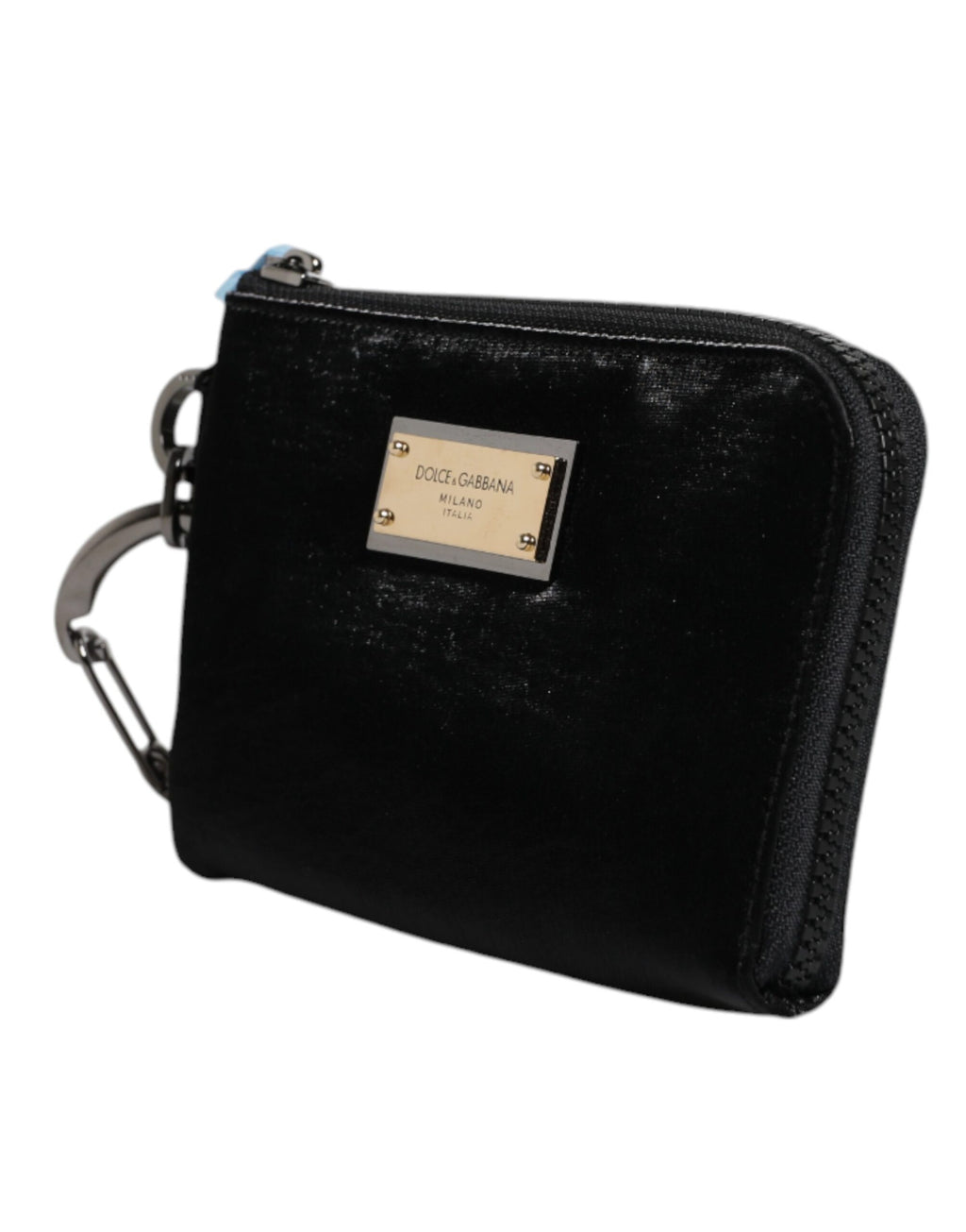 Dolce & Gabbana Black Nylon Logo Plaque Keyring Pouch Clutch