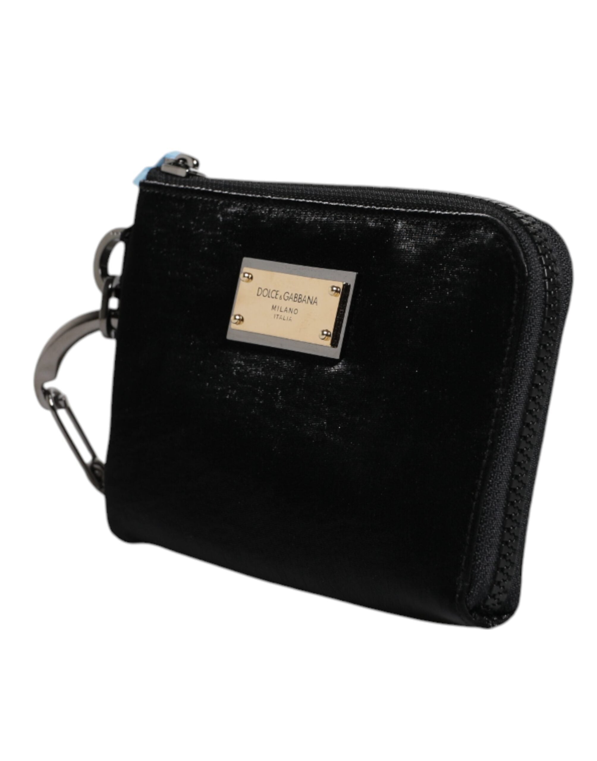 Dolce & Gabbana Black Nylon Logo Plaque Keyring Pouch Clutch