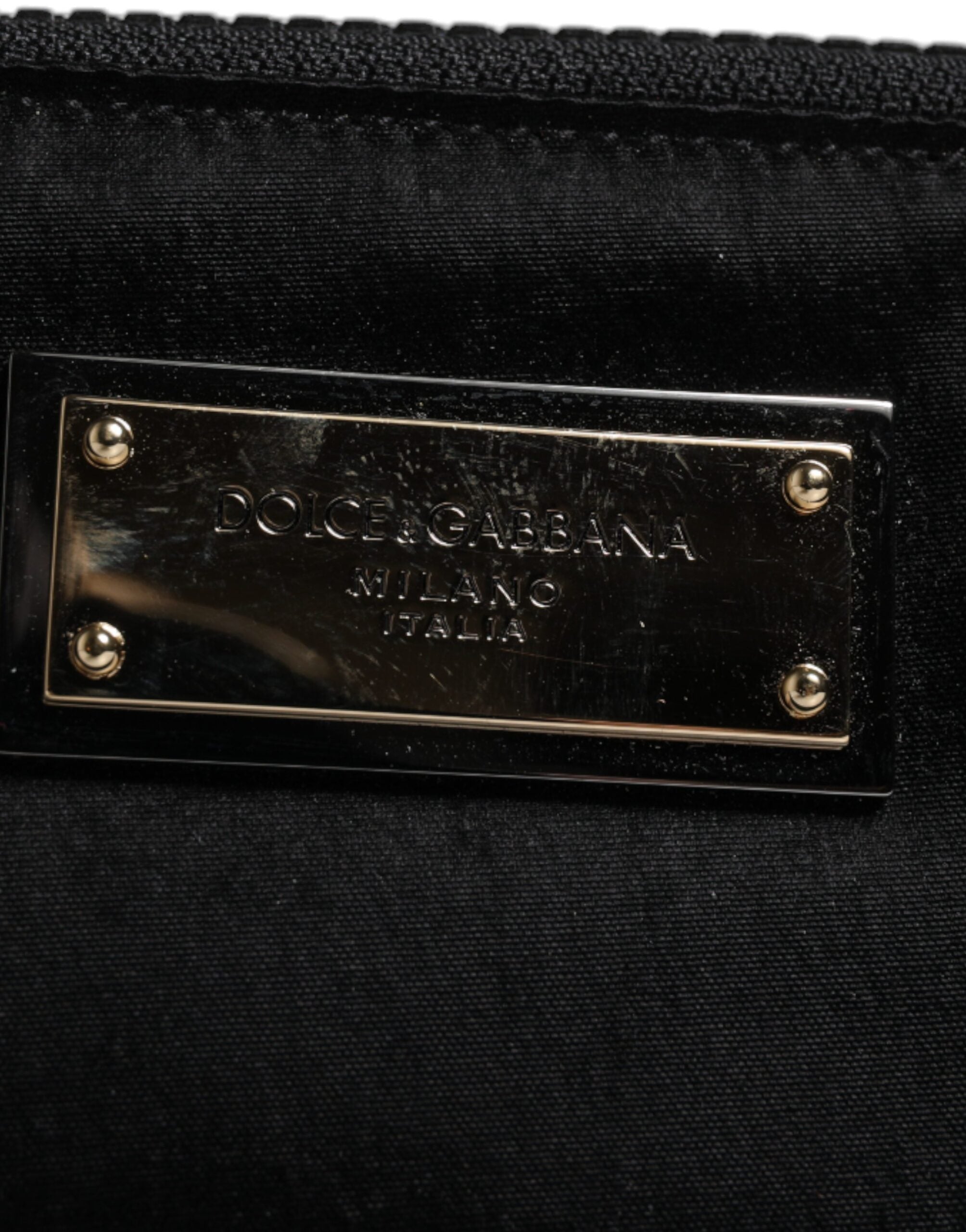 Dolce & Gabbana Black Nylon Logo Plaque Keyring Pouch Clutch