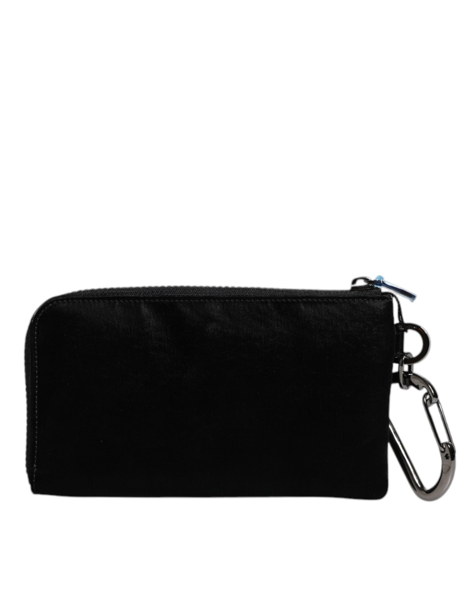 Dolce & Gabbana Black Nylon Logo Plaque Keyring Pouch Clutch