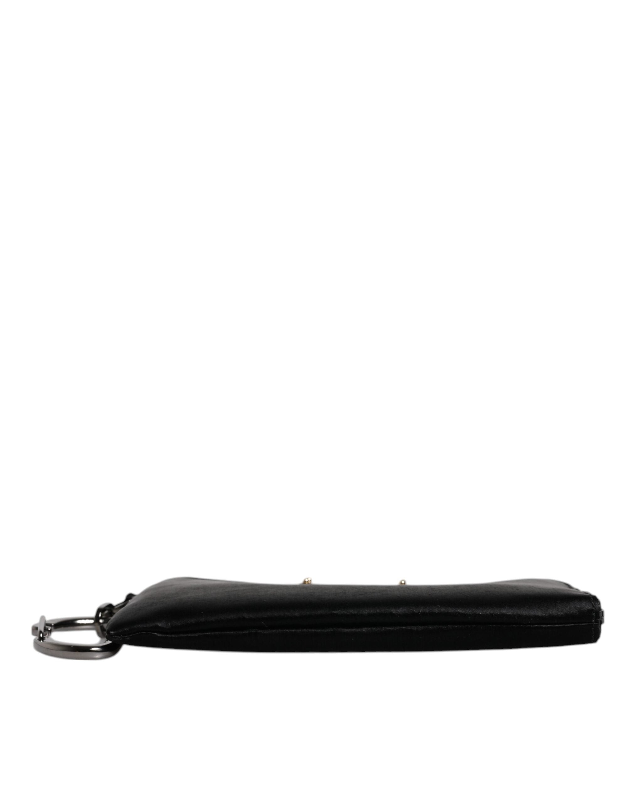 Dolce & Gabbana Black Nylon Logo Plaque Keyring Pouch Clutch