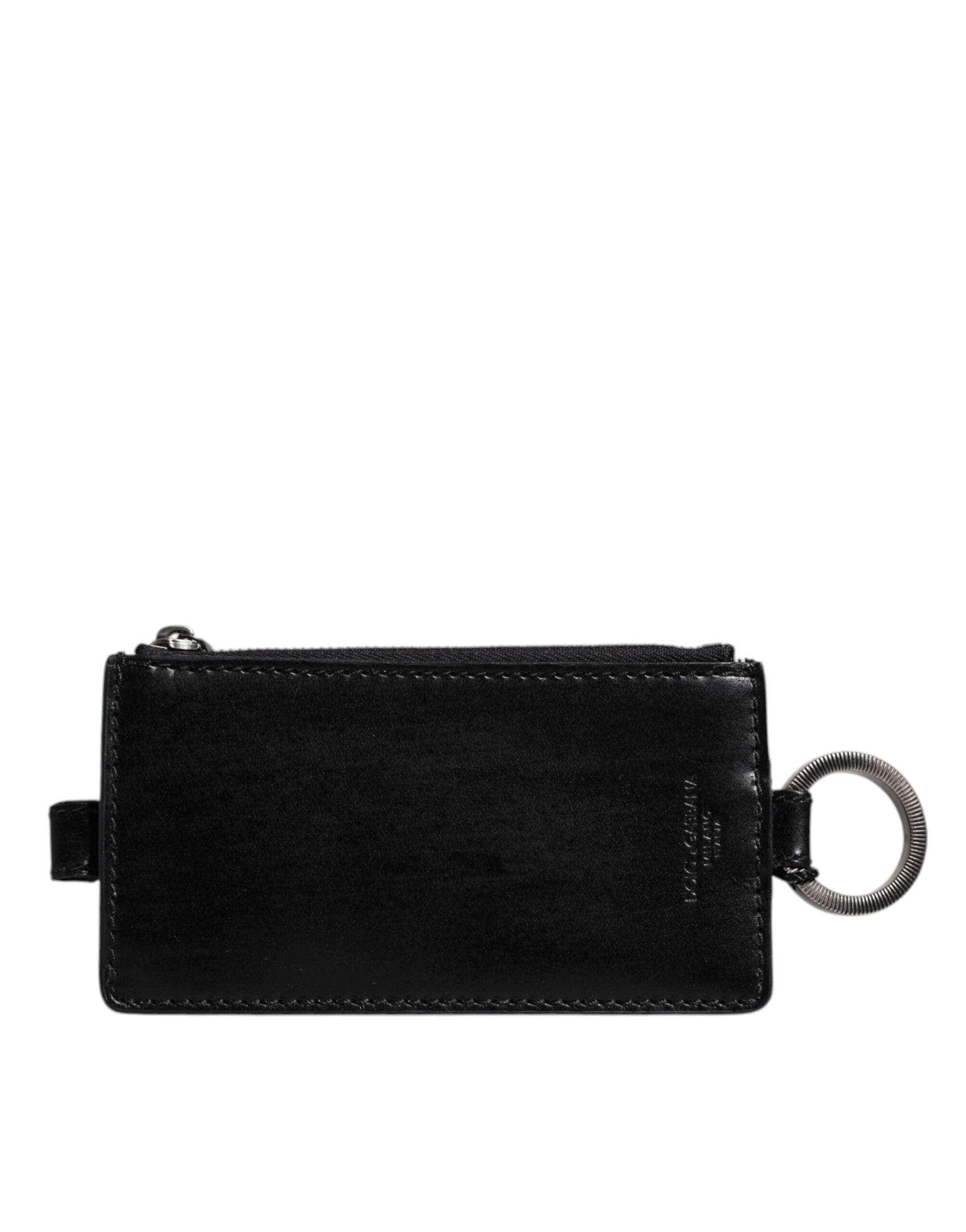 Dolce & Gabbana Schwarzes Pferd Leder Lanyard Logo Kartenhalter Brieftasche