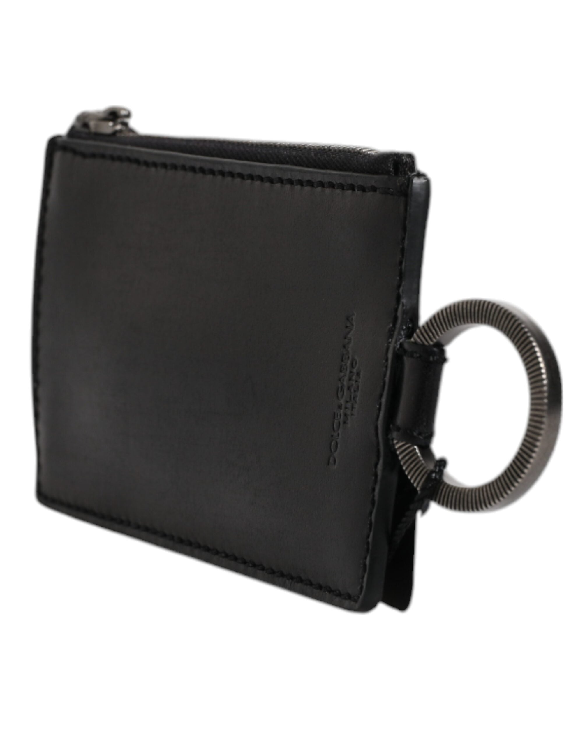 Dolce & Gabbana Schwarzes Pferd Leder Lanyard Logo Kartenhalter Brieftasche