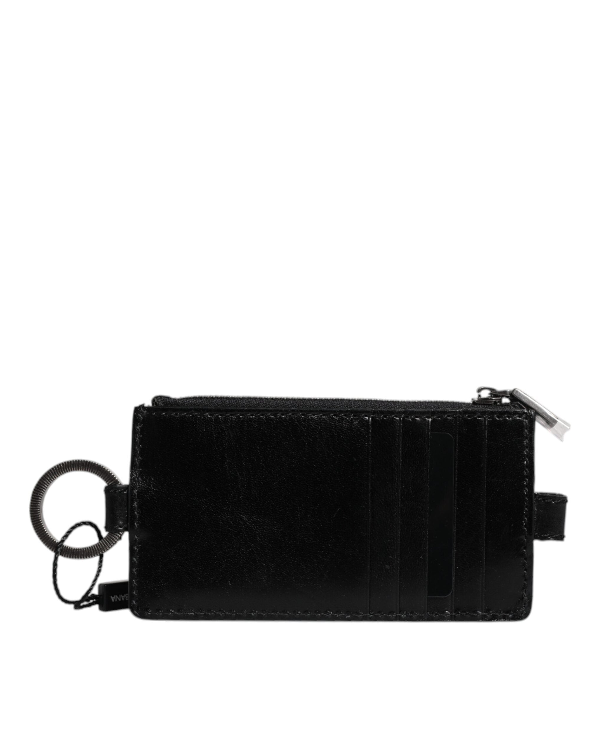 Dolce & Gabbana Schwarzes Pferd Leder Lanyard Logo Kartenhalter Brieftasche