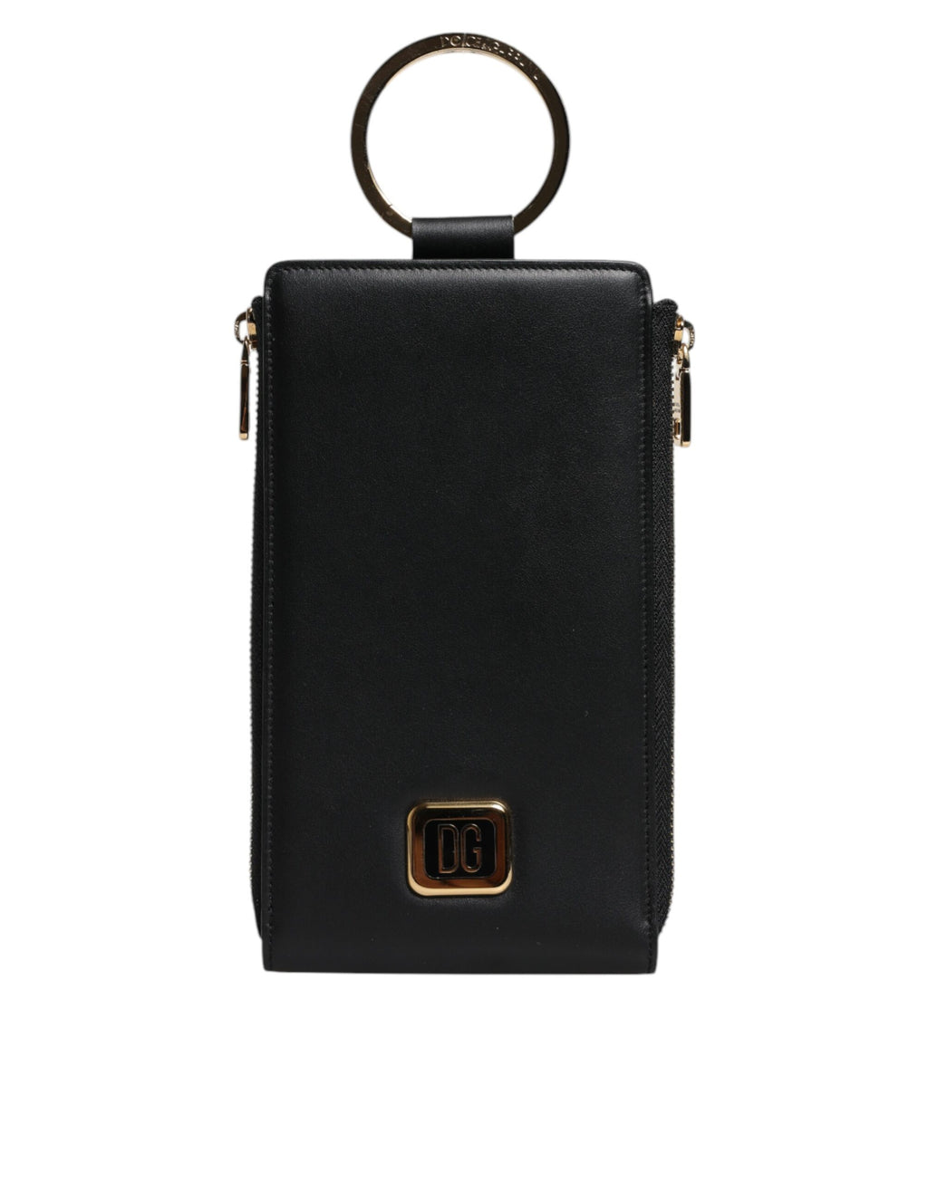 Dolce & Gabbana Black Leather Logo Plaque Lanyard Card Coin Wallet