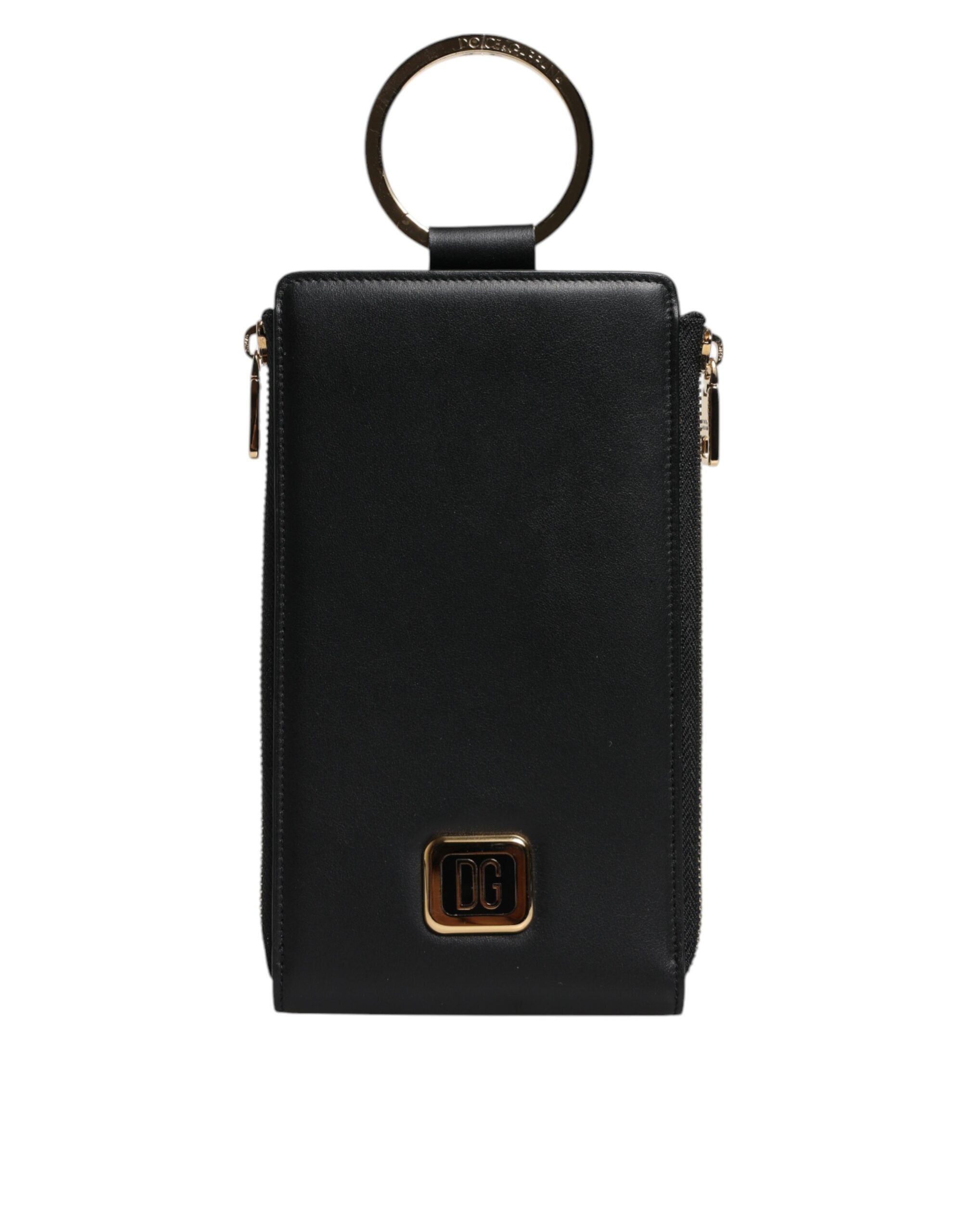Dolce & Gabbana Black Leather Logo Plaque Lanyard Card Coin Wallet