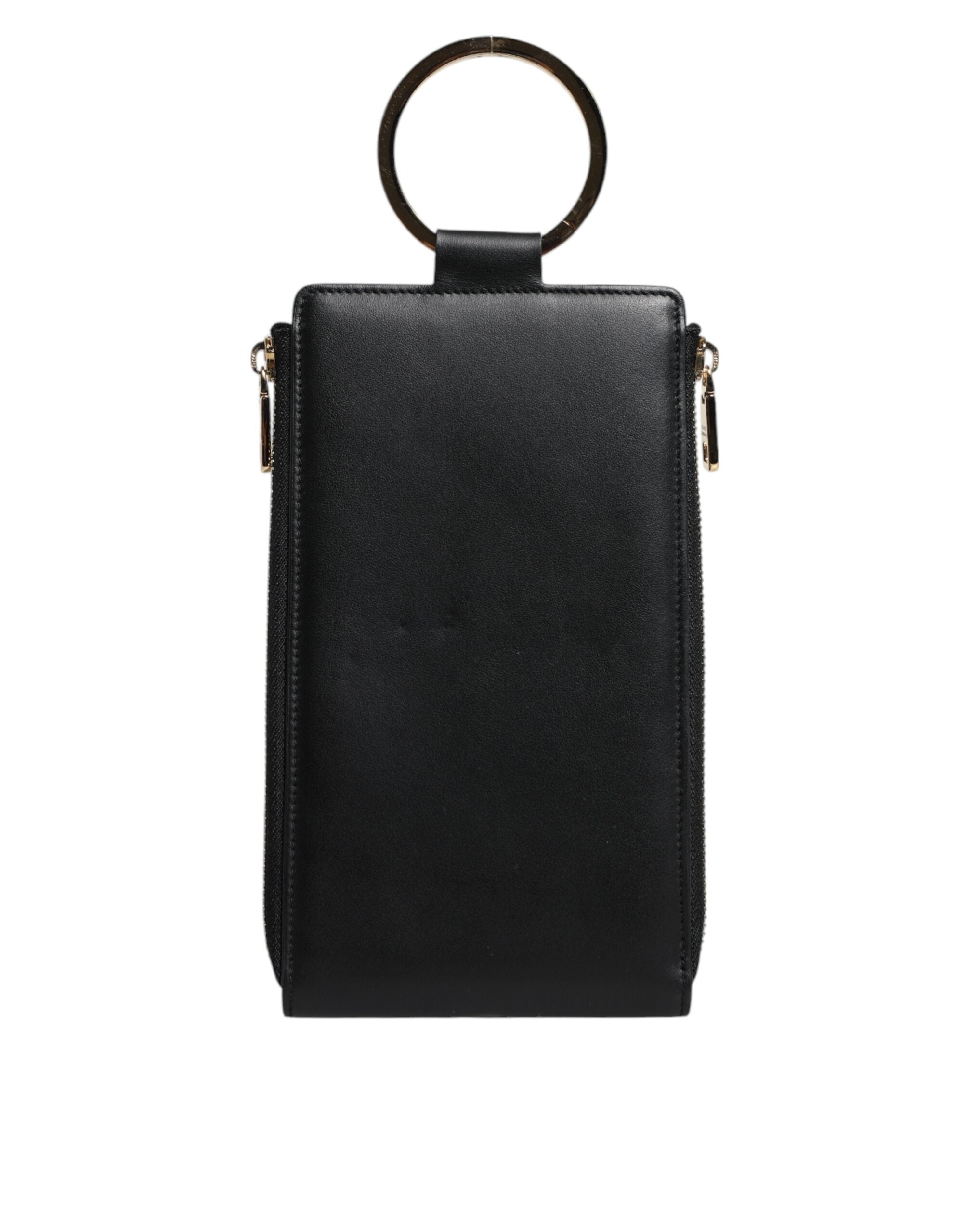 Dolce & Gabbana Black Leather Logo Plaque Lanyard Card Coin Wallet