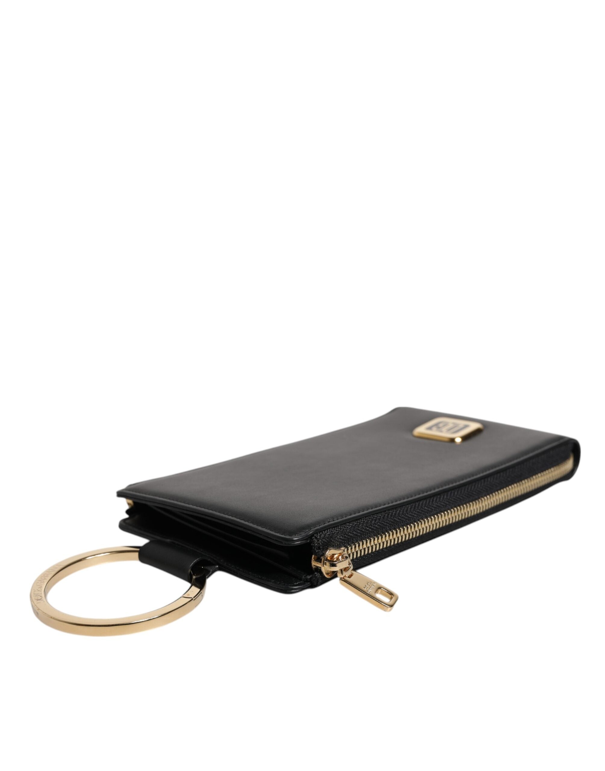 Dolce & Gabbana Black Leather Logo Plaque Lanyard Card Coin Wallet