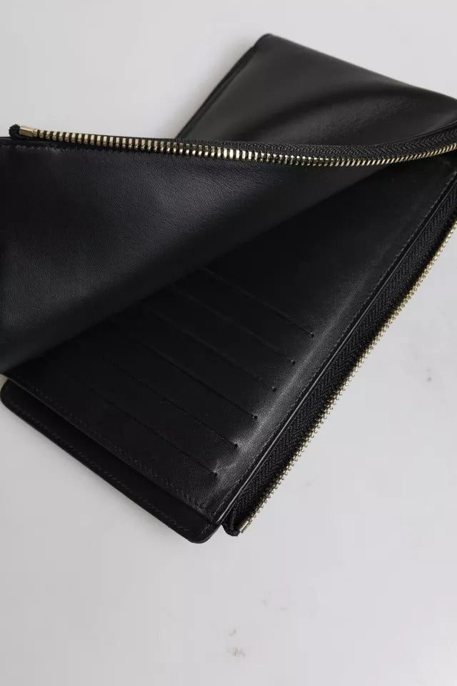 Dolce & Gabbana Black Leather Logo Plaque Lanyard Card Coin Wallet
