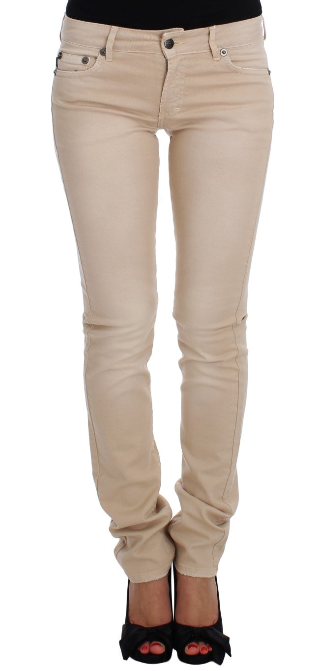 Cavalli Beige gewaschene Slim Fit Baumwoll-Stretch-Jeans