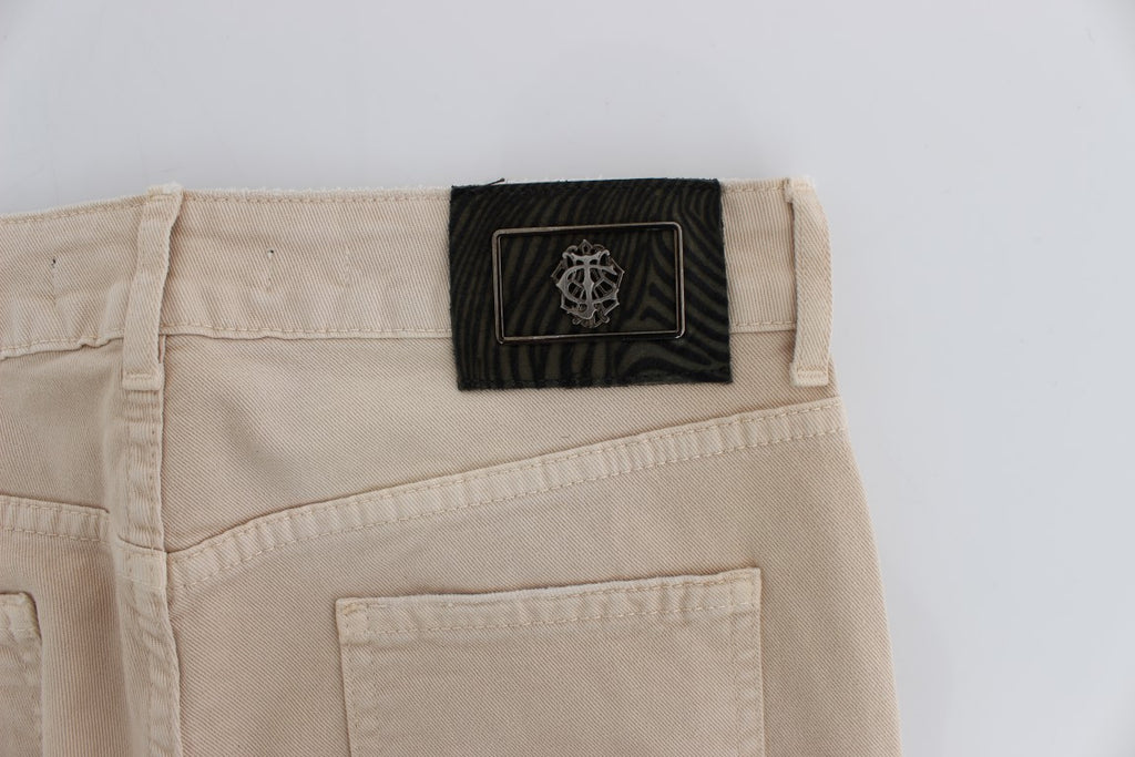 Cavalli Beige gewaschene Slim Fit Baumwoll-Stretch-Jeans