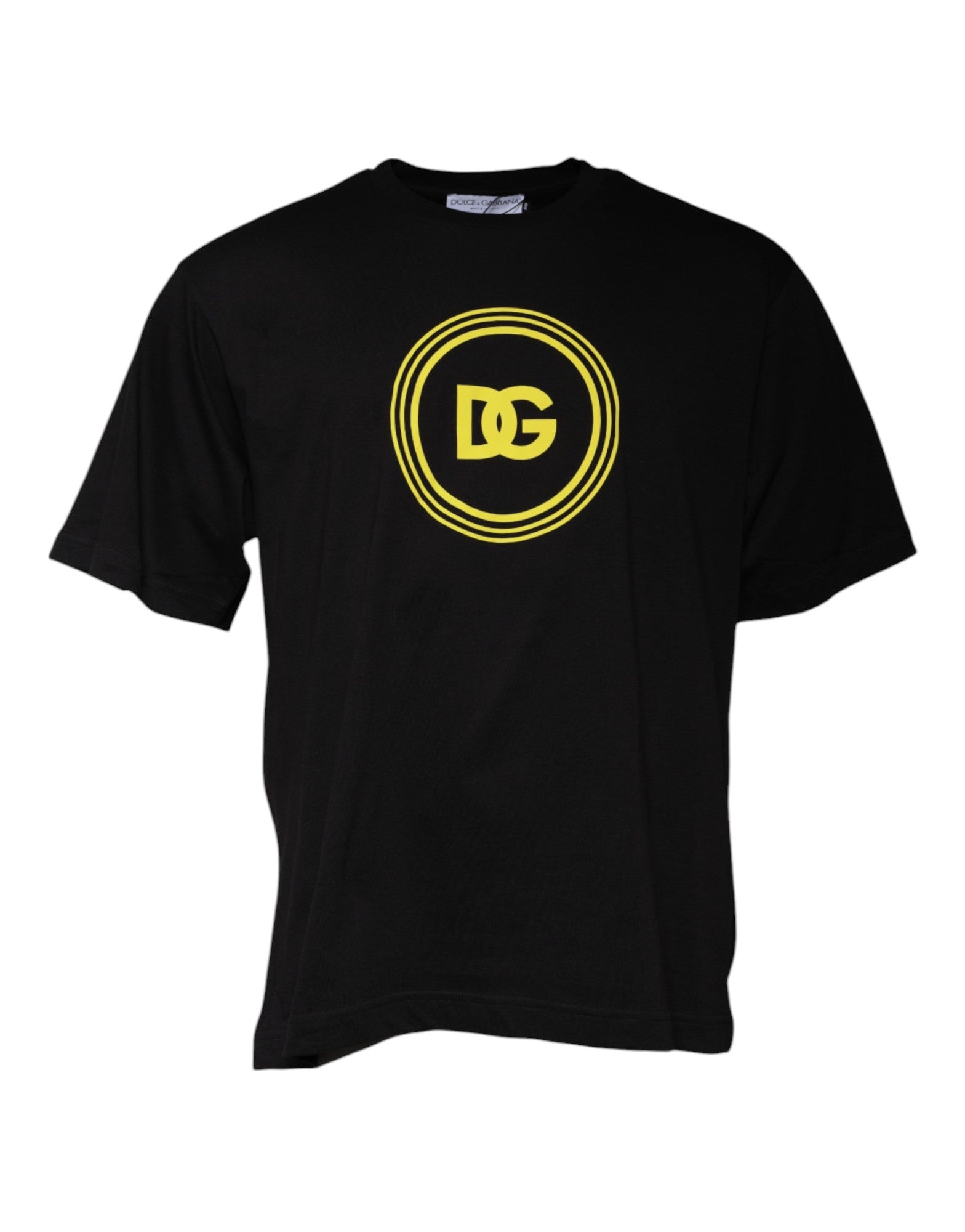 Dolce & Gabbana Black Cotton Crew Neck T-Shirt with Logo Print