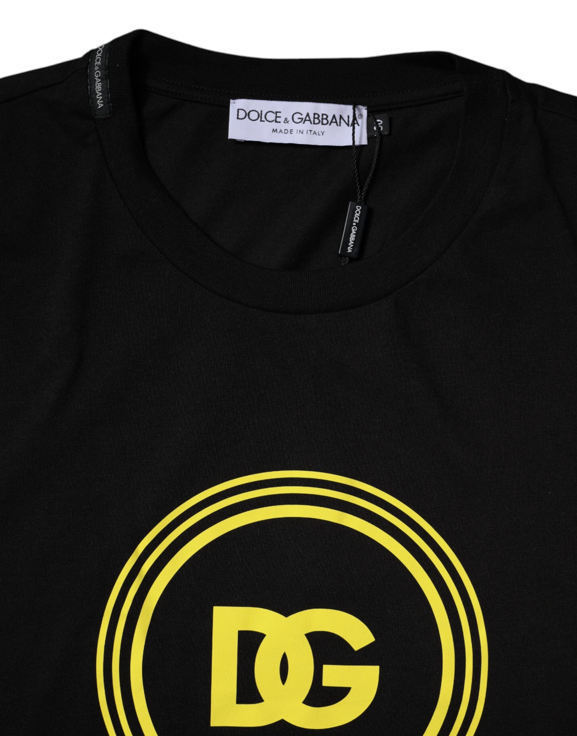 Dolce & Gabbana Black Cotton Crew Neck T-Shirt with Logo Print