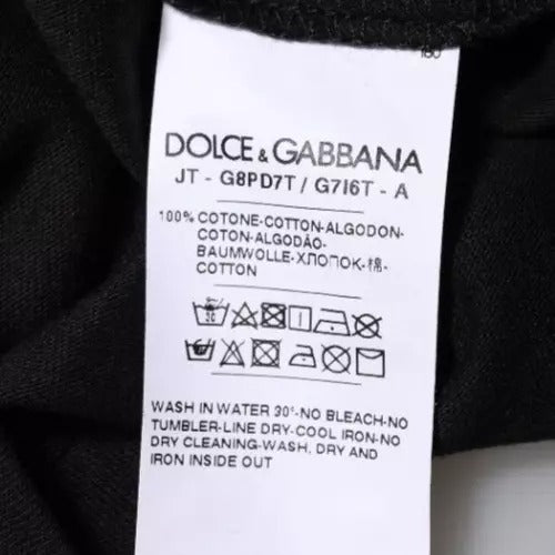Dolce & Gabbana Black Cotton Crew Neck T-Shirt with Logo Print
