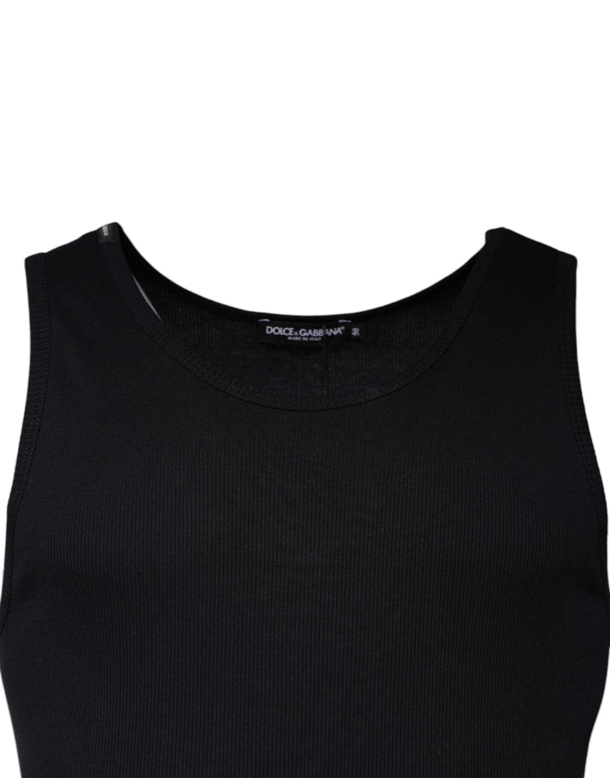 Dolce & Gabbana Black Sleeveless Cotton Round Neck Tank T-Shirt