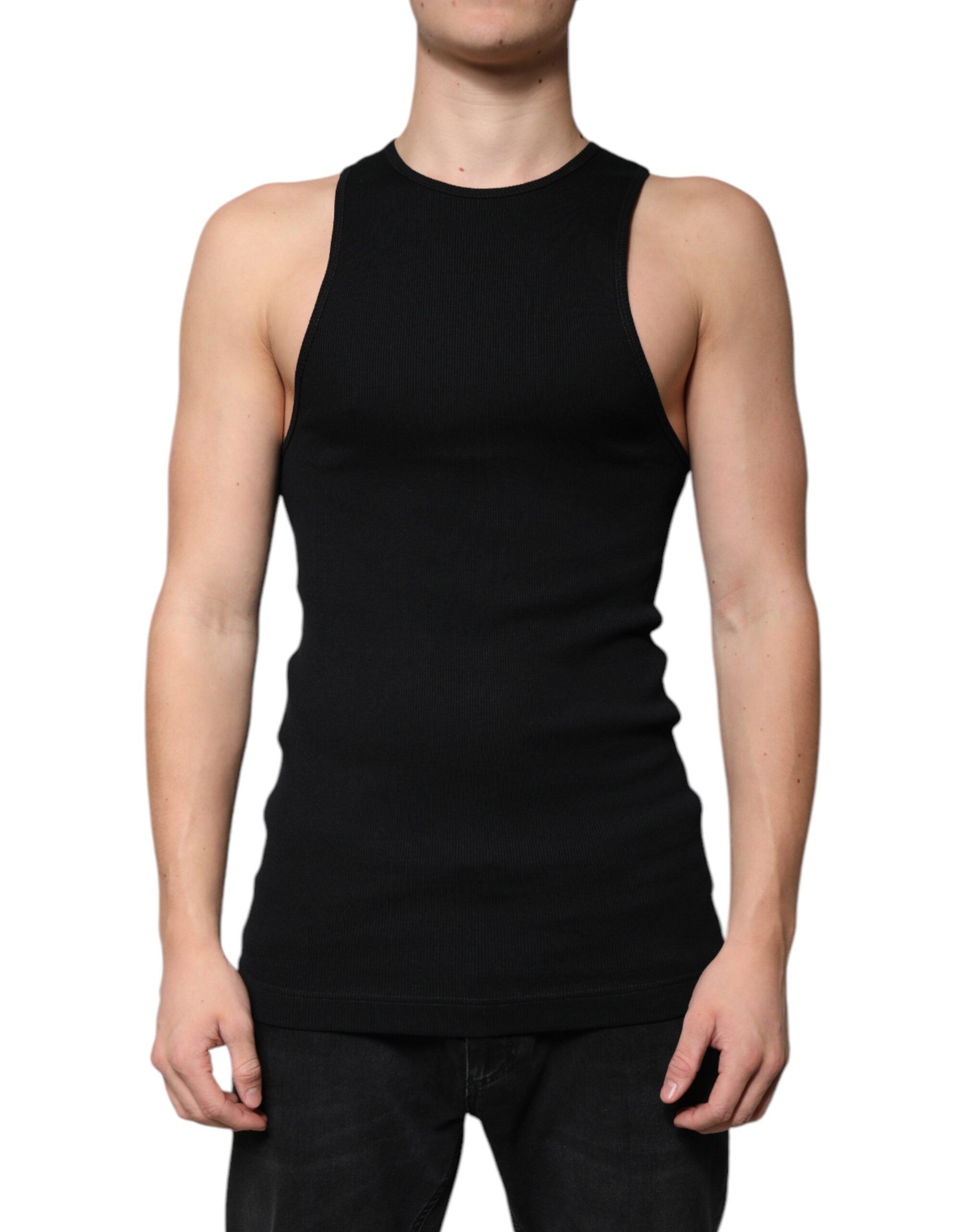 Dolce & Gabbana Black Sleeveless Cotton Round Neck Tank T-Shirt