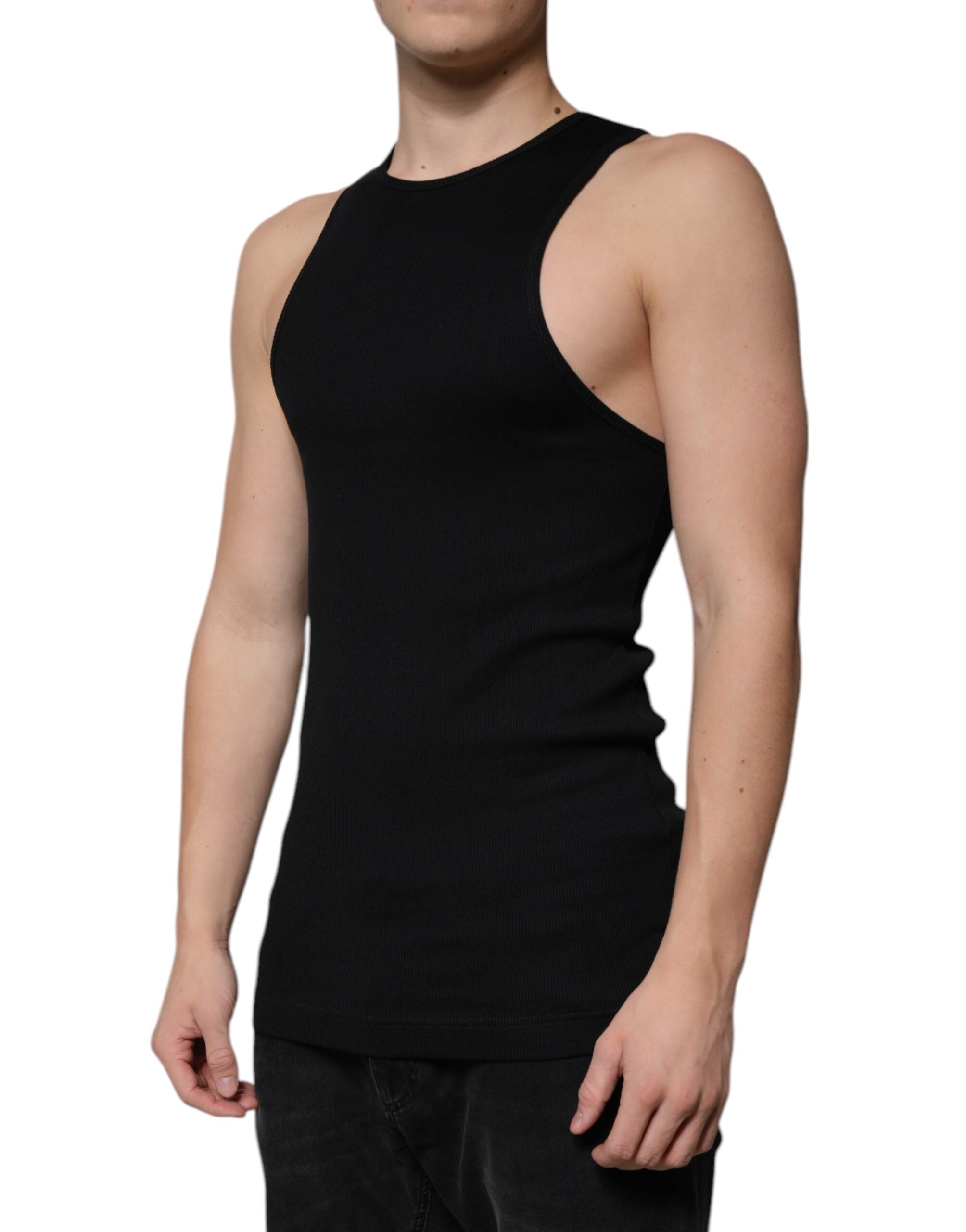 Dolce & Gabbana Black Sleeveless Cotton Round Neck Tank T-Shirt