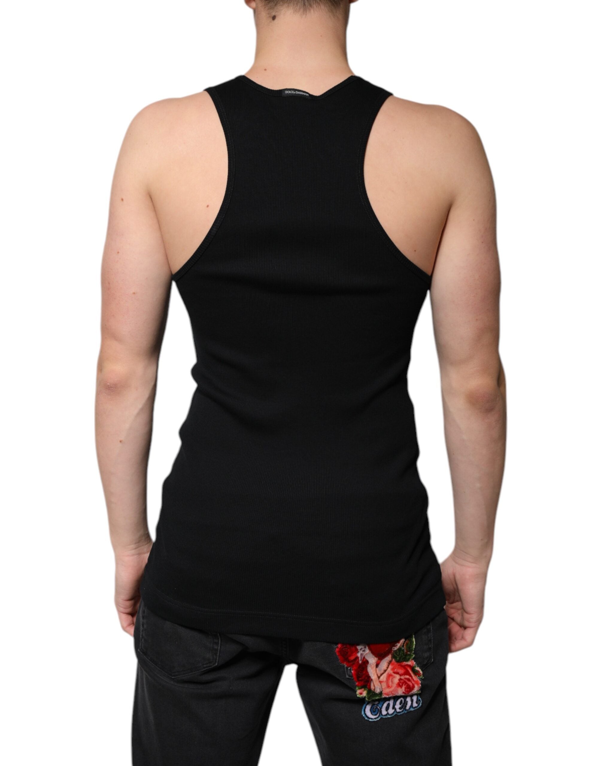 Dolce & Gabbana Black Sleeveless Cotton Round Neck Tank T-Shirt