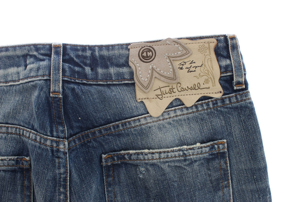 Cavalli Blue Wash Distressed Cotton Straight Fit Jeans
