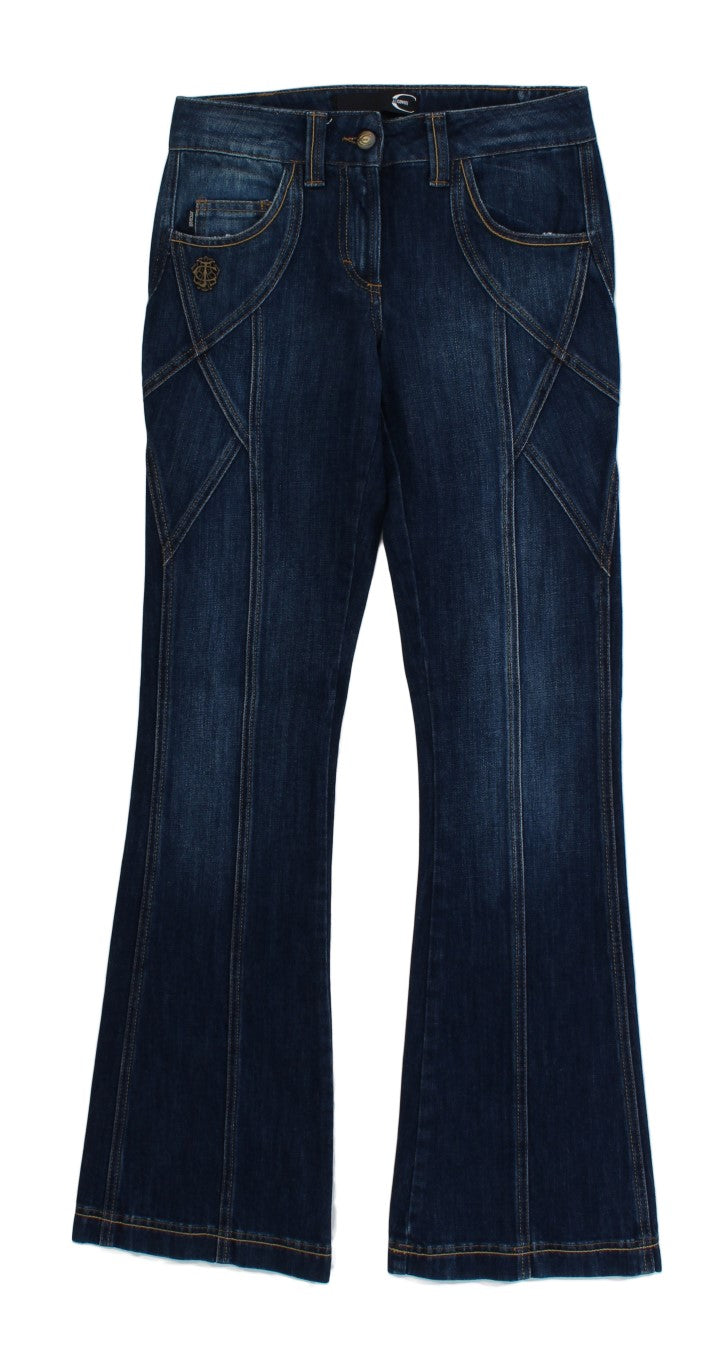Cavalli Blue Low-Rise Cotton-Stretch Jeans