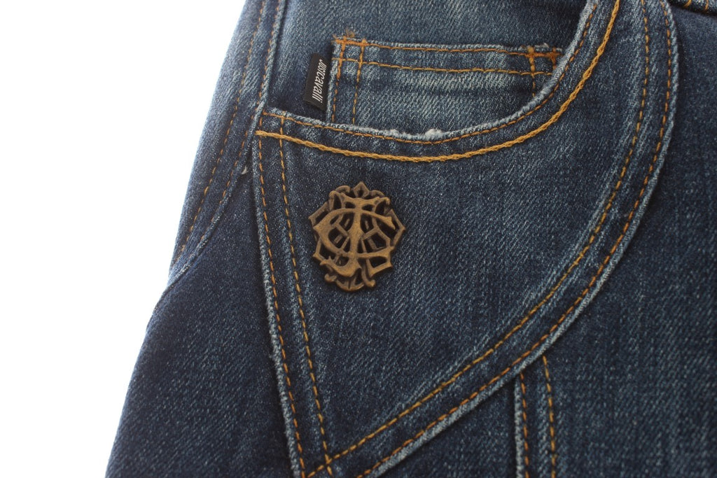 Cavalli Blue Low-Rise Cotton-Stretch Jeans