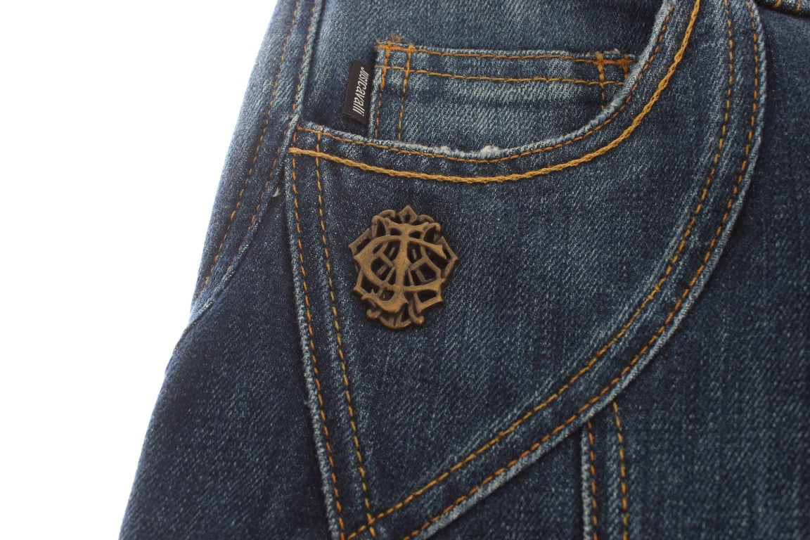 Cavalli Blue Low-Rise Cotton-Stretch Jeans