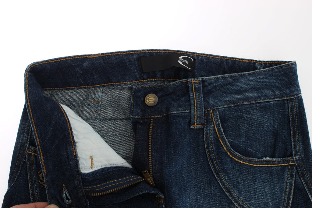 Cavalli Blue Low-Rise Cotton-Stretch Jeans