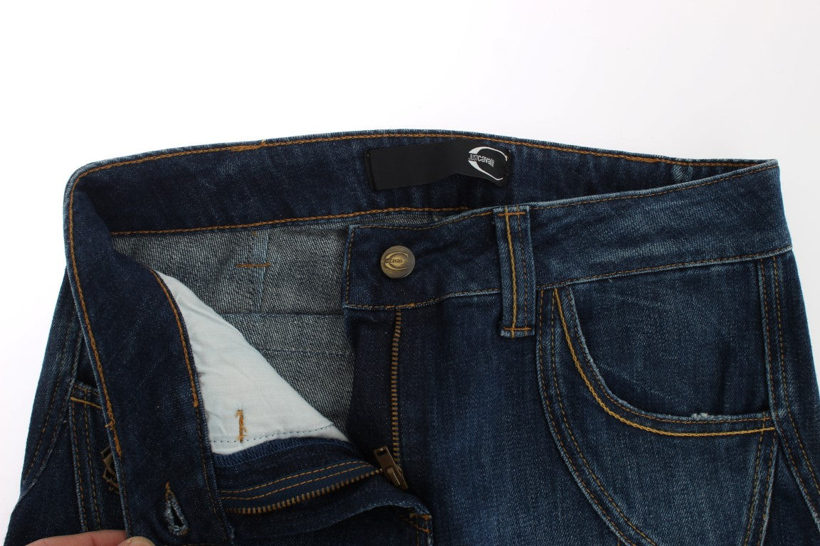 Cavalli Blue Low-Rise Cotton-Stretch Jeans