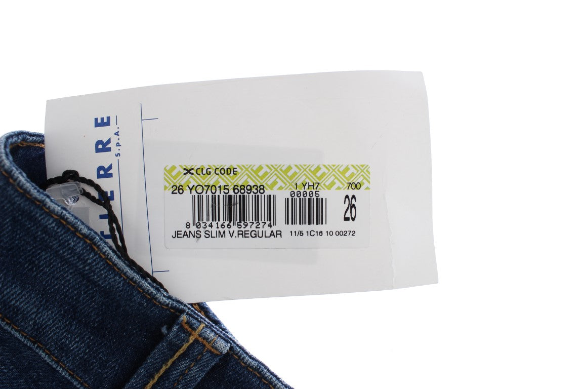 Cavalli Blue Low-Rise Cotton-Stretch Jeans