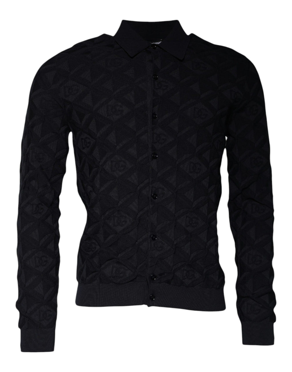 Dolce & Gabbana Black Silk Crew Neck Men's Cardigan Sweater