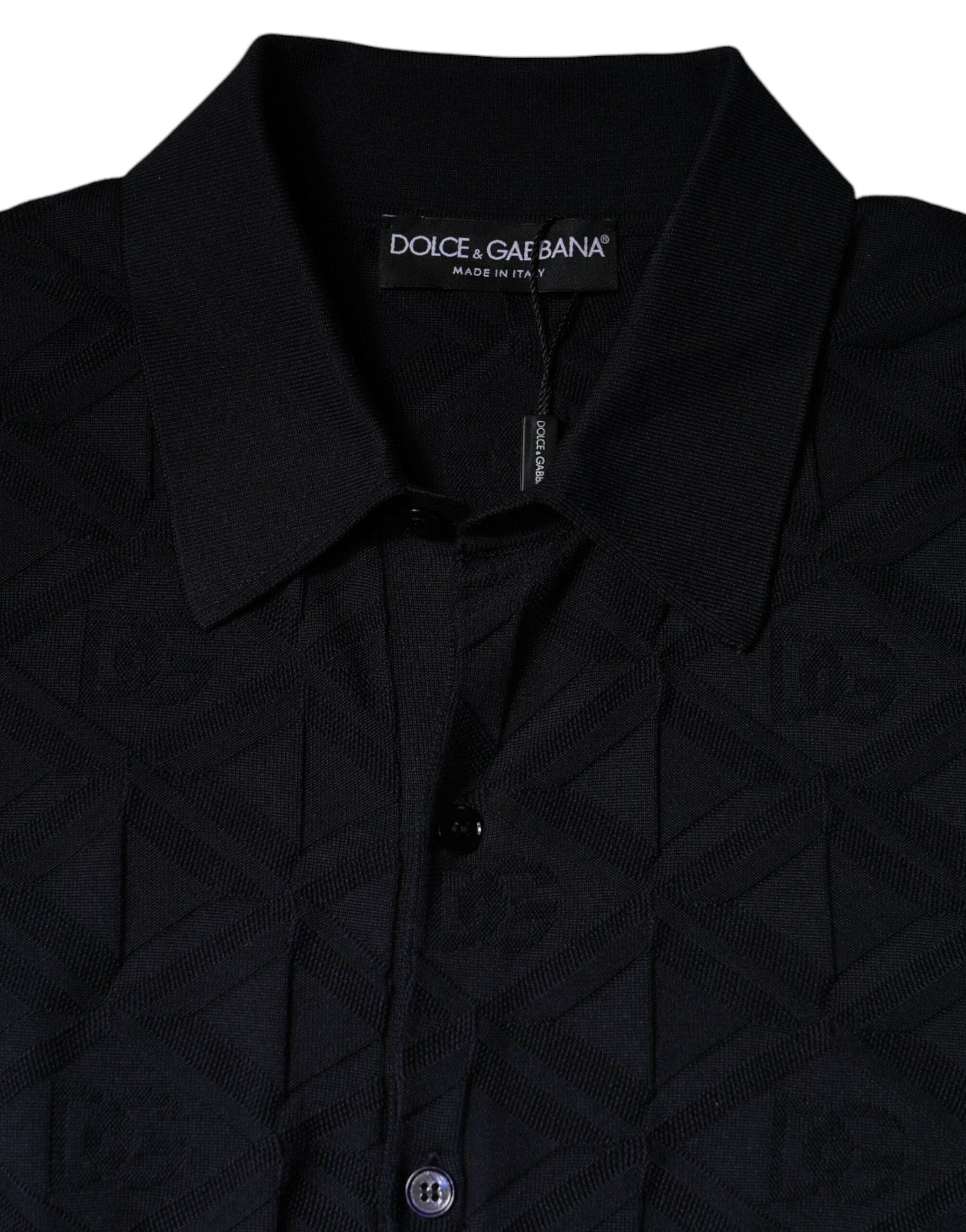 Dolce & Gabbana Black Silk Crew Neck Men's Cardigan Sweater