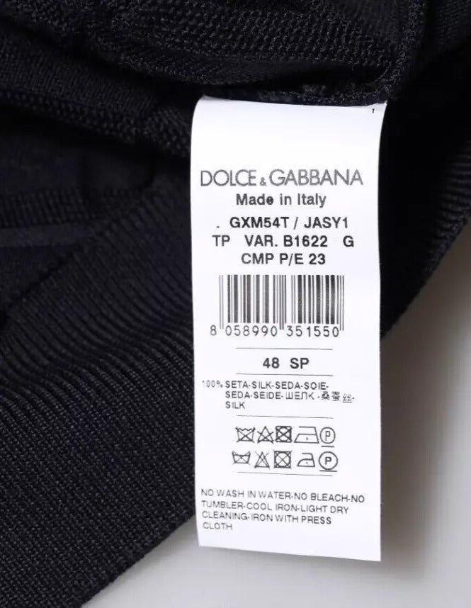 Dolce & Gabbana Black Silk Crew Neck Men's Cardigan Sweater
