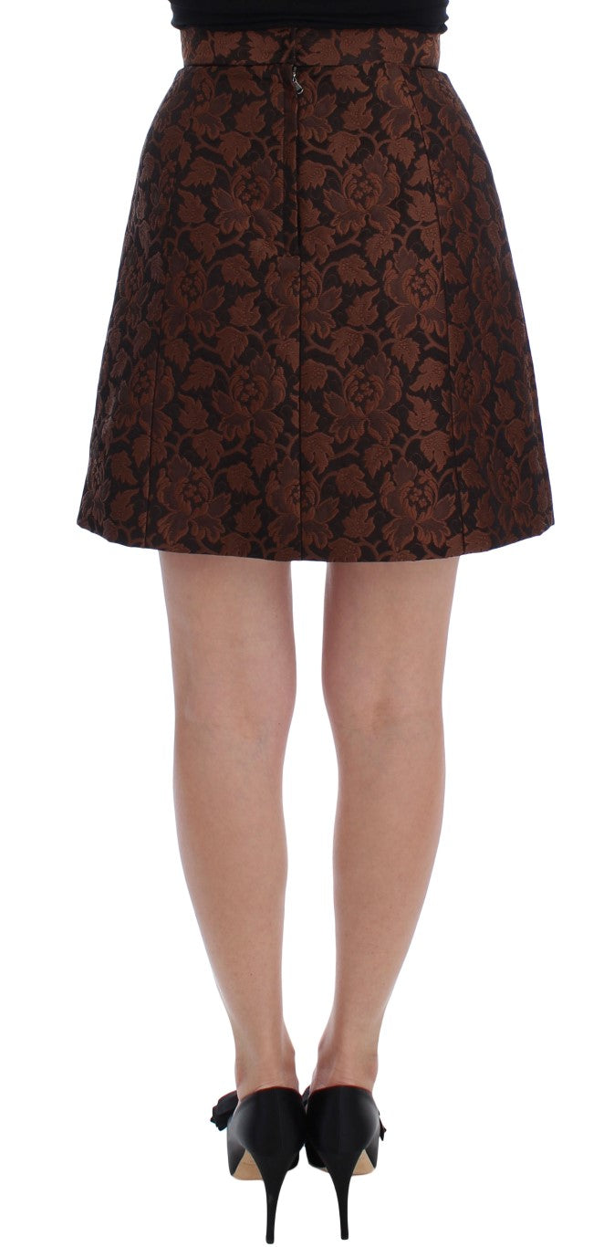 Dolce & Gabbana Brauner geblümter Brokat-Mini-Bubble-Rock