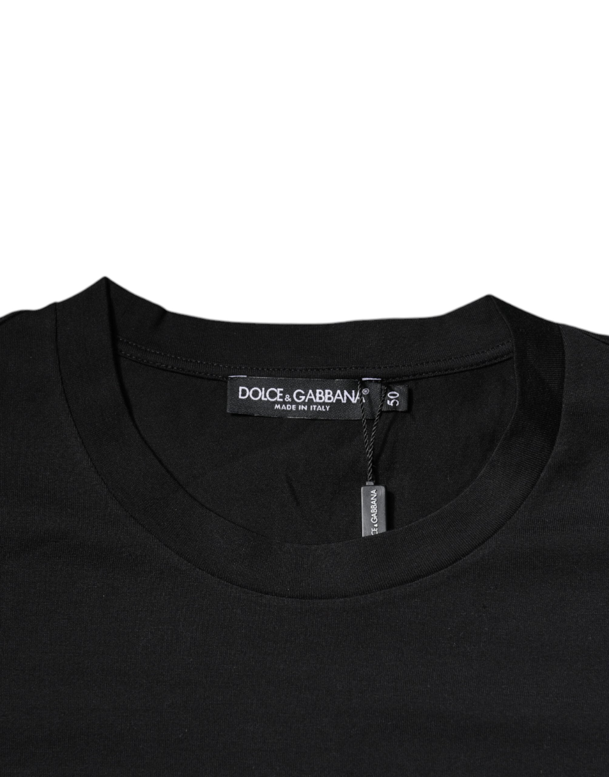 Dolce & Gabbana Black DG Logo Print Crew Neck Cotton T-Shirt