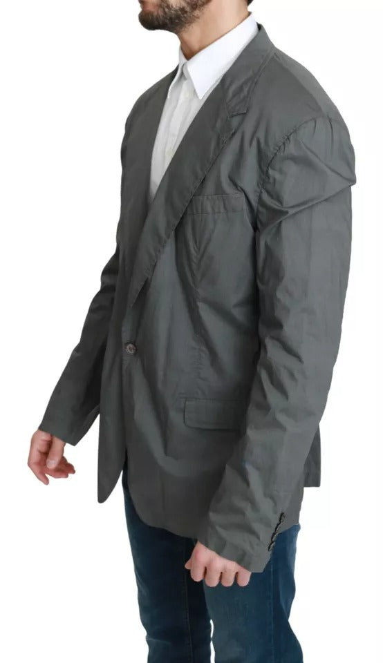 Dolce & Gabbana Grey Cotton Single-Breasted Formal Blazer
