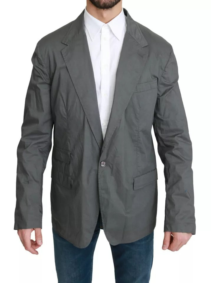 Dolce & Gabbana Grey Cotton Single-Breasted Formal Blazer
